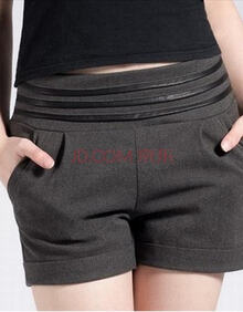 2013<em>秋冬</em>新款<em>女士</em>毛呢<em>短裤</em>大码靴裤pu拼皮松