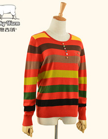 正品美利诺纯羊毛 女款<em>彩虹条纹毛衣</em>羊毛衫20