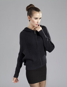 洛依诺正品女装<em>女士羊绒</em>蝙蝠衫带帽休闲<em>短款</em>针