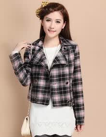 简朵2013冬季新款<em>女装</em>格子短<em>外套</em> D15122在
