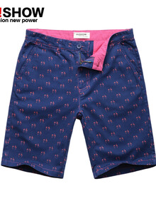 西班牙viishow男士<em>短裤夏</em> 潮裤<em>红色</em>印花休闲裤