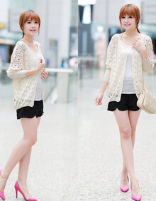 积韩号 2013冬装新款 韩版甜美<em>蝙蝠袖</em>宽松<em>镂空</em>