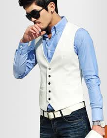 华豫醒狮 韩版修身<em>男士</em>V领<em>小马甲</em> 潮男<em>西装</em>英