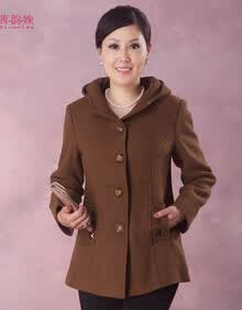 茜韵婡 中<em>老年毛呢外套</em> <em>连帽毛呢外套</em> 妈妈装气