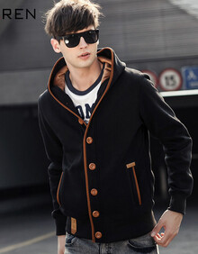 2014春时尚<em>男卫衣</em>外套男装休闲<em>开衫</em> <em>以纯</em>黑色