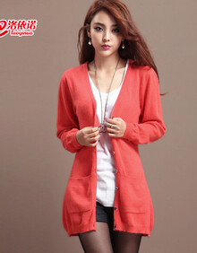 洛依诺韩版女士中<em>长款</em>山<em>羊绒开衫</em>毛衣<em>针织羊绒</em>