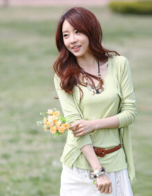 末 2013春秋新款绿色长袖<em>开衫针织衫 两件套女</em>