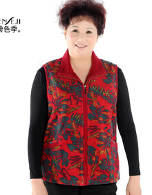 粉色季 中老年女装秋装新品<em>外套</em>马甲<em>背心</em>红色