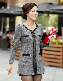 菲希尔 <em>中年</em>2013秋冬款<em>外套</em> 圆领中<em>长款开衫</em>针