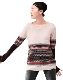 初语2013秋季新款 几何拼接<em>图案</em> 圆领长袖<em>套头</em>