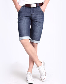 shixin2014<em>新款</em> 牛仔<em>短裤</em> <em>男士</em>卷边中裤 牛仔水