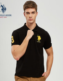 U.S. POLO ASSN. Polo衫男2019年新品男士短袖T恤纯棉多色男短袖衫美式休闲男上装6017965AL 黑色 XL/180