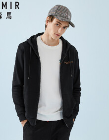 森马SEMIR 2019春季新款连帽卫衣字母印花休闲上衣男士外套男 黑色9000 L