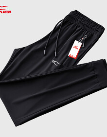 赛琪冰丝裤子男夏季新款宽松直筒速干休闲裤男士运动大码弹力透气长裤 黑色（束口） XL