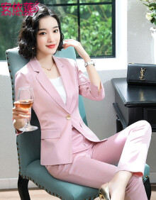 安依莲白色小西装女套装2019秋冬季新款职业装女装西服外套白领正装房地产售楼部酒店经理工作服 粉色西装+裤子　七分袖 L
