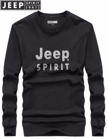 Jeep  吉普2019秋新品长袖T恤男士纯色休闲圆领外套时尚简约男装打底套头衫 45#黑色 L