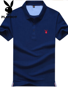 花花公子（PLAYBOY）Polo衫男士2019夏季新款修身纯色百搭体恤青年时尚polo衫男 深蓝色 L