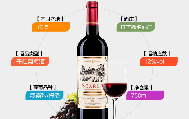 【211限时达】法国进口红酒 胜卡罗干红葡萄酒