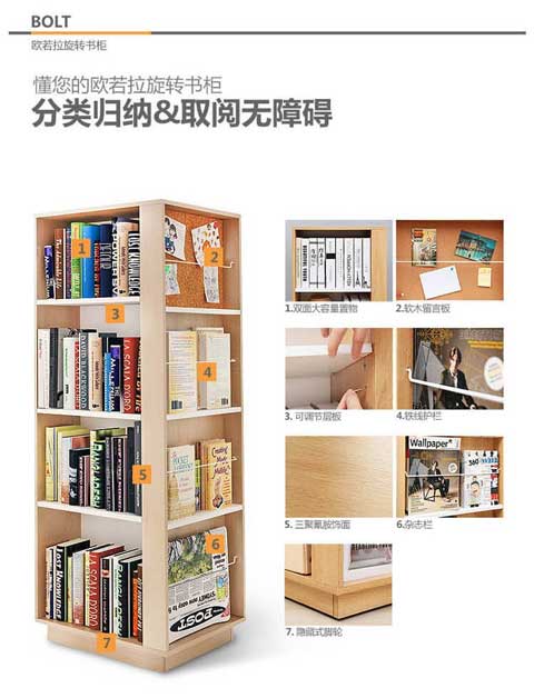 潮土creatwo创意多功能旋转书柜书架杂志报纸架收纳柜移动木展示柜子