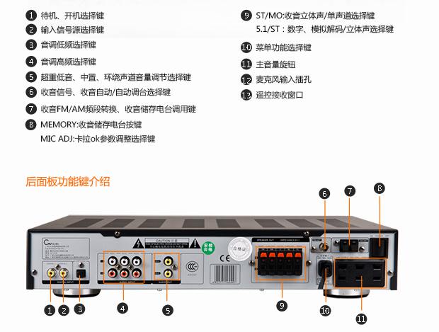 丽声(cav)q101n新款家庭影院功放 等功率5.1声道 带卡拉ok放大器