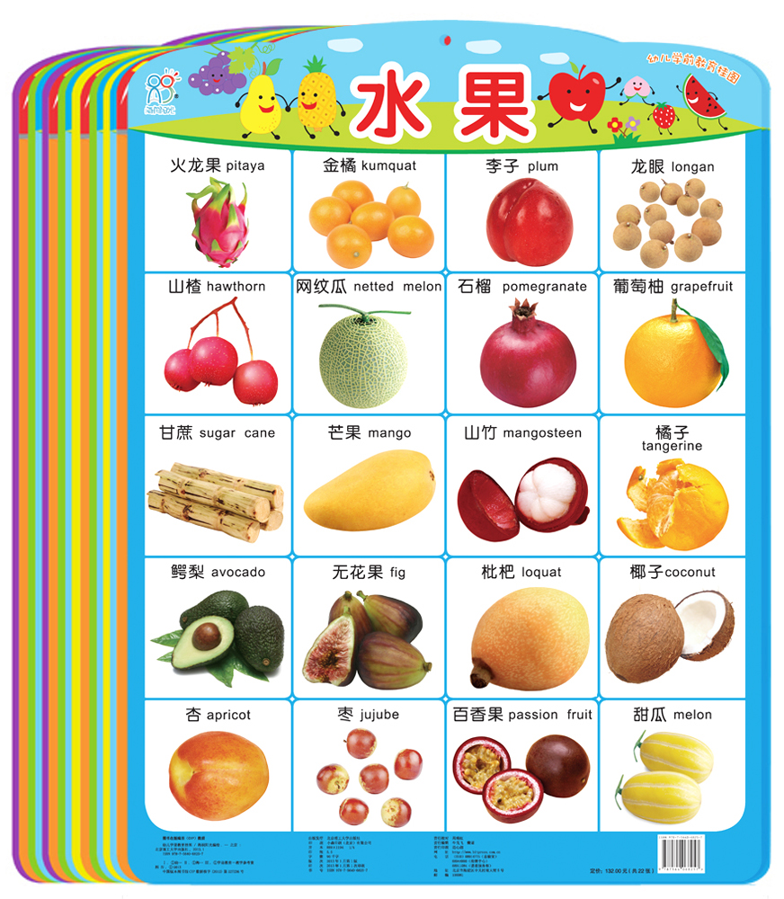 套装共22张中英双语儿童早教启蒙玩具学习墙贴动物拼音蔬菜水果认数字