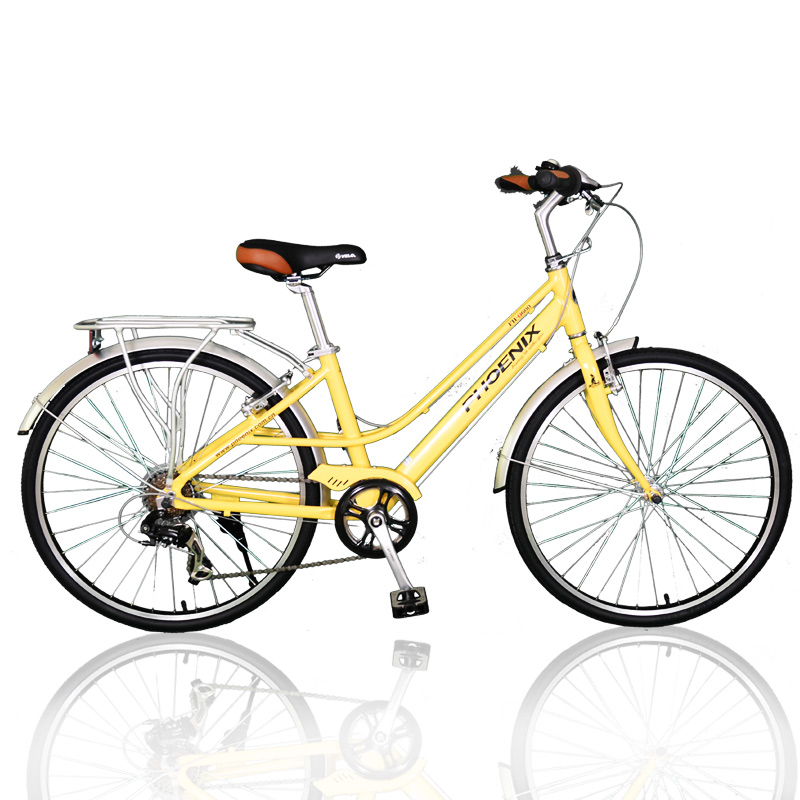 凤凰自行车禧玛诺26寸铝合金fh-q600女式淑女城市车通勤车 经典黄