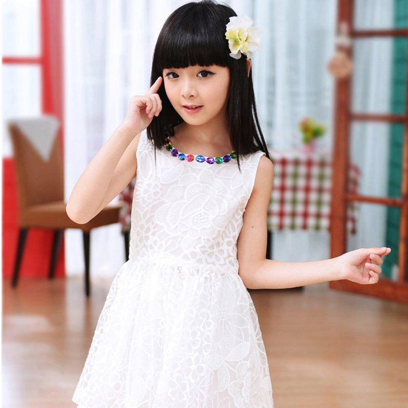 2014夏季新款 女大童夏装 儿童连衣裙 女童无袖公主连衣裙纱裙 白色