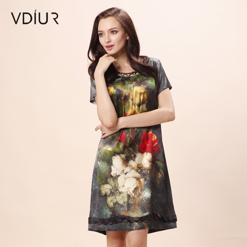 vdiur2014夏装新款大码宽松女装高档品牌真丝连衣裙 绿色 xl