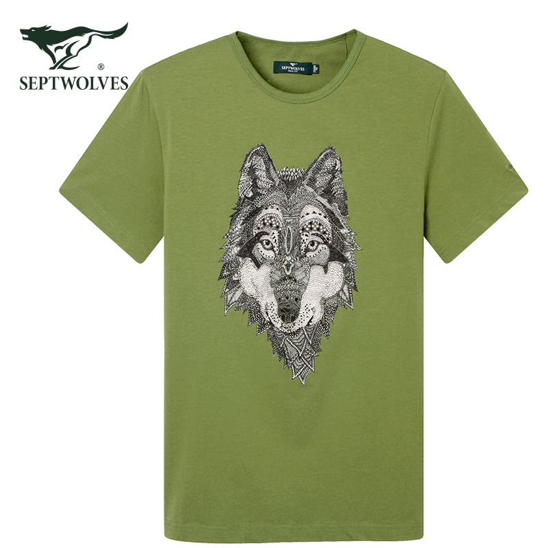新店开张七匹狼男装男士短袖t恤 2015夏季新款 时尚休闲个性圆领狼头