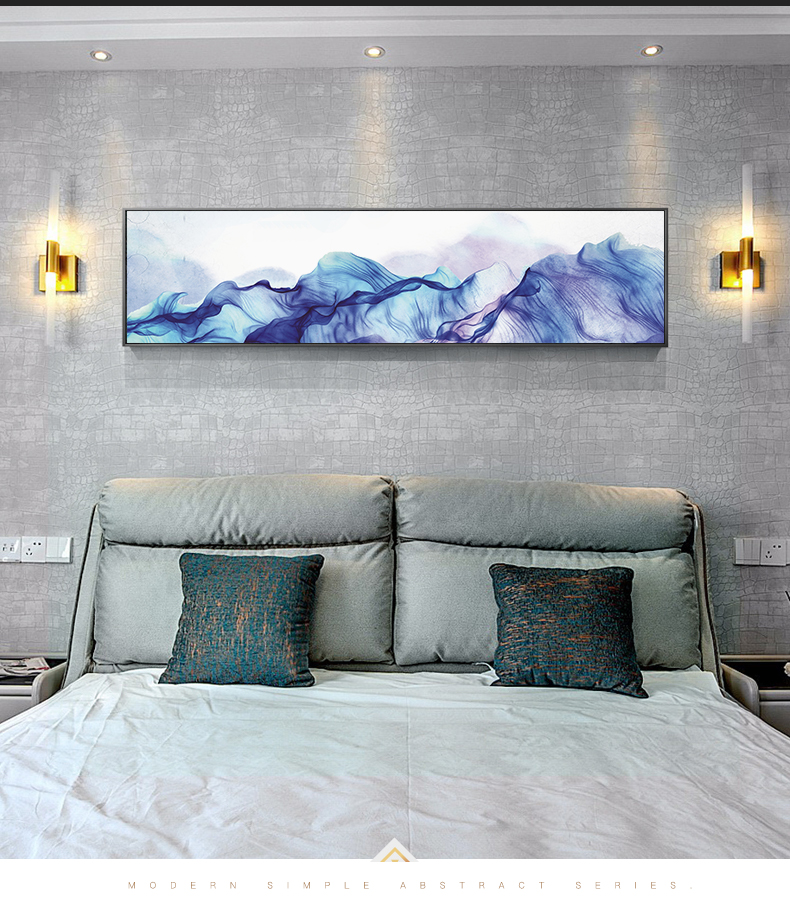 抽象卧室床头装饰画客厅沙发背景墙挂画现代简约横幅壁画 05冷暖色调