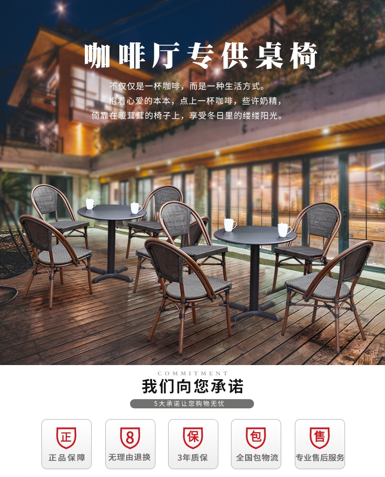梵派（FAPOLITE）户外桌椅咖啡厅休闲椅子庭院阳台茶几组合室外藤椅三五件套 款式1【60cm】