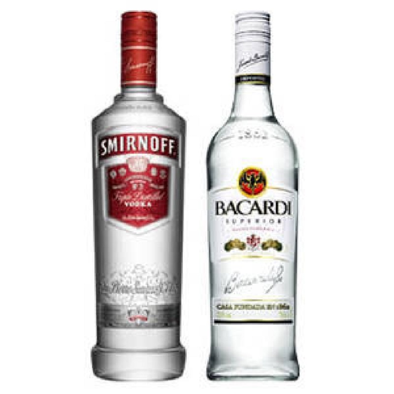 smirnoff斯米诺红牌伏特加   bacardi百加得白朗姆酒