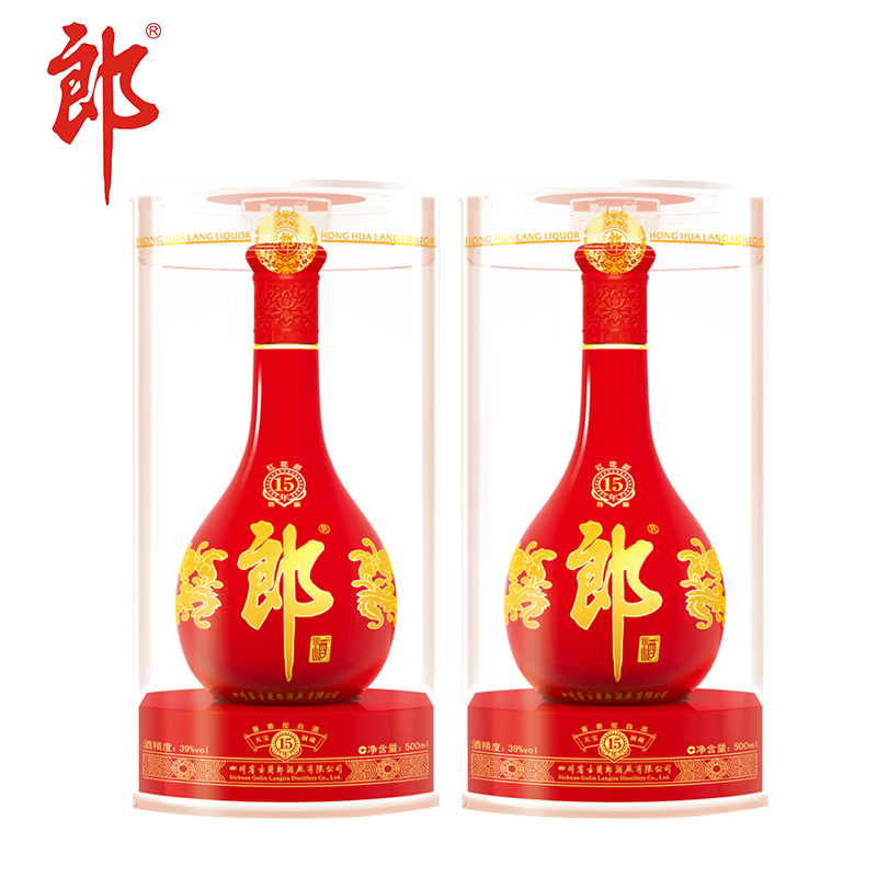 郎酒 红花郎15 53度2瓶装 红花郎15小酒100ml【2瓶】 酱香型白酒