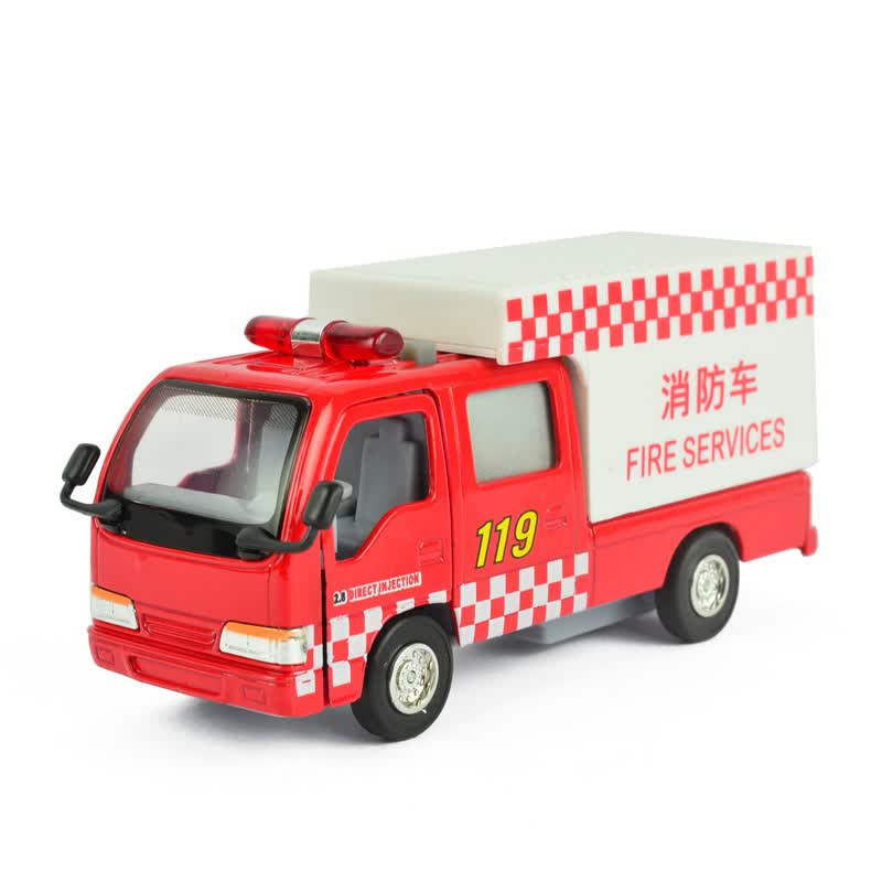 警车公安特警救护车声光回力开门合金儿童玩具模型金属车 119消防警车