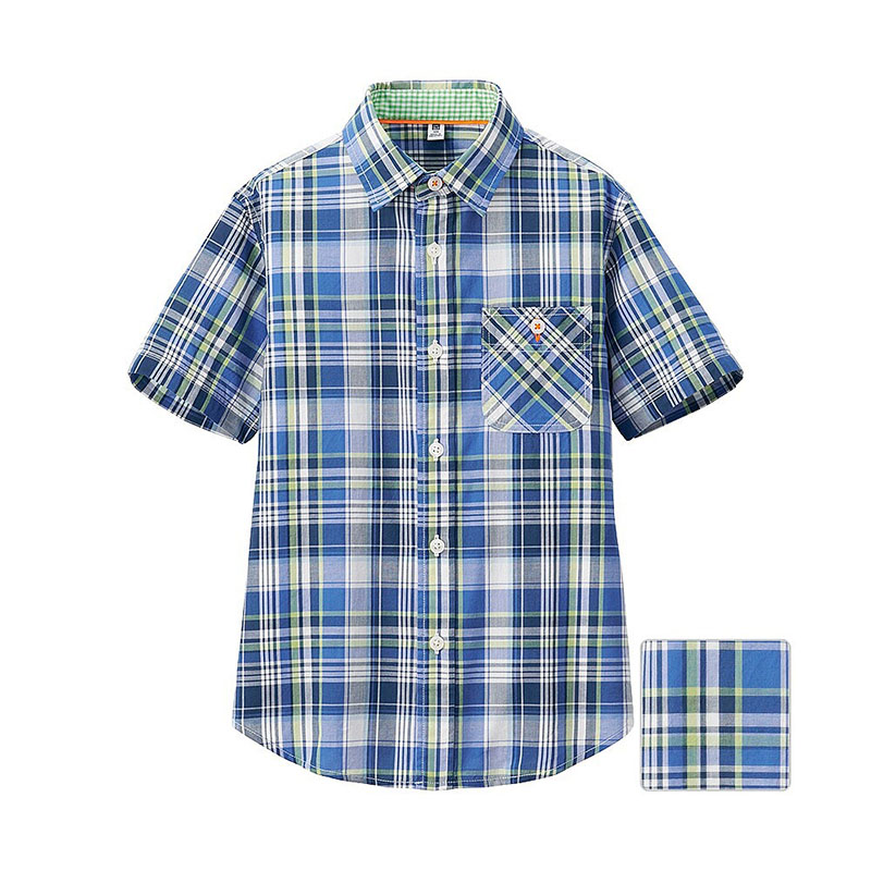 童装/男童 格子衬衫(短袖) 147913 优衣库uniqlo 湖蓝色 130(130/64)