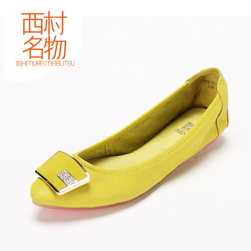 西村名物2015春季新款羊皮女鞋舒适平跟鞋女袋袋鞋 t251e11741 黄色
