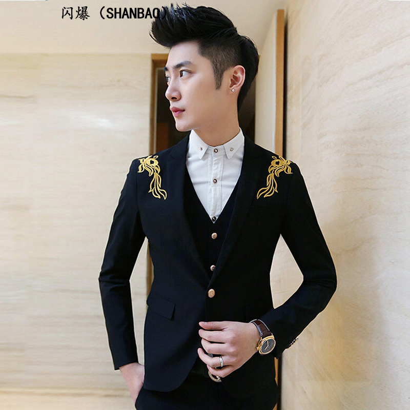 闪爆(shanbao)2015男士小西服男潮韩版修身绣花弹力商务休闲伴郎结婚