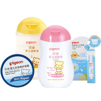 贝亲（Pigeon）婴儿冬季护肤套装 全身护理一套搞定 (润肤乳200ml+润肤油200ml+多效修护面霜40g+护唇膏3g）