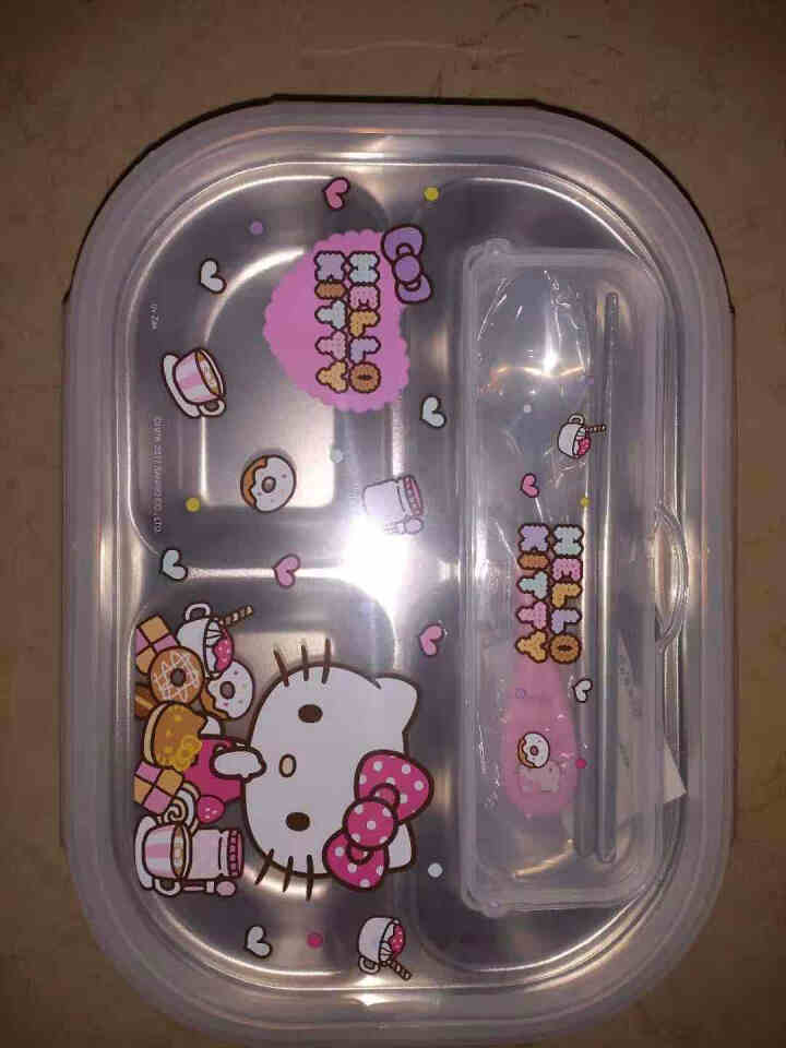 Hello Kitty凯蒂猫儿童餐具不锈钢餐盘碗勺子宝宝女带盖家用分格餐盒套装 HLKO,第2张