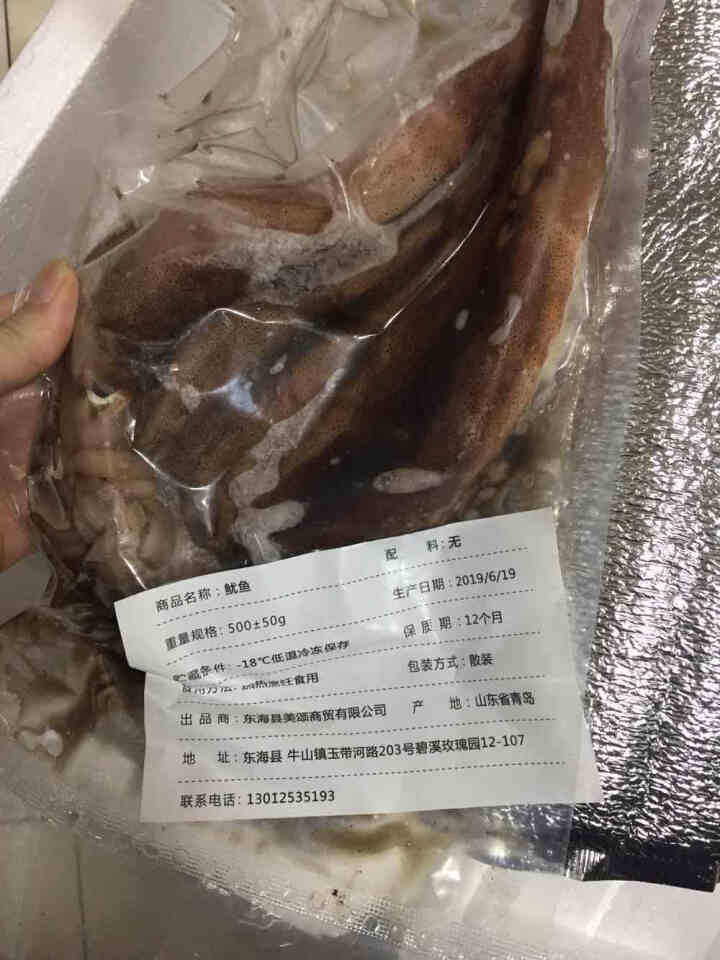 鲜多邦 渤海湾冰鲜鱿鱼500g 约2,第3张