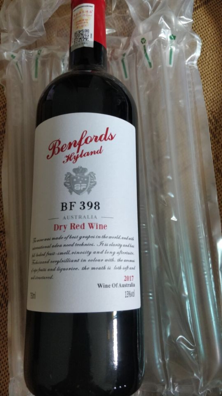 澳洲进口红酒奔富海兰酒庄(benfords hyland)bf398干红葡萄酒 单支