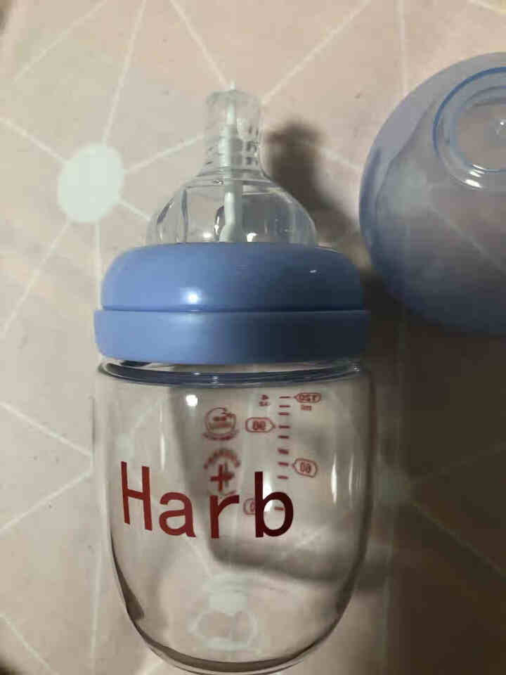 哈布(Harb)新生儿晶钻玻璃奶瓶宽口径防胀气防呛奶仿母乳婴儿奶瓶宝宝喂奶神器S号小圆孔0,第4张