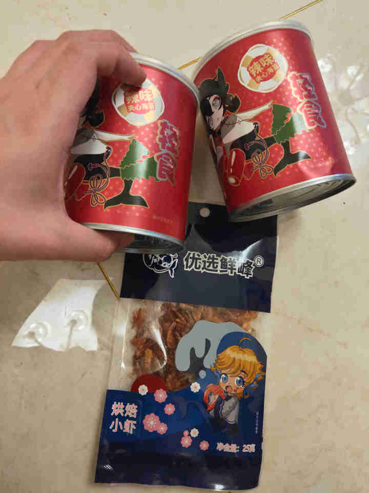 优选鲜峰零食小吃休闲食品头水海苔夹心脆巴旦木小鱼烘焙小虾沙丁鱼片鱿鱼丝海味零食熟食办公室休闲零食  40g辣味海苔*2罐+25g烘焙烤虾怎么样，好用吗，口碑，心,第2张