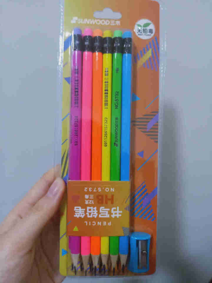 三木原木铅笔小学生HB书写2B考试写字笔六角杆2比绘图铅笔一二三年级幼儿园用品儿童三角杆带橡皮擦头 5732六色笔杆（HB三角杆）12支怎么样，好用吗，口碑，心,第2张