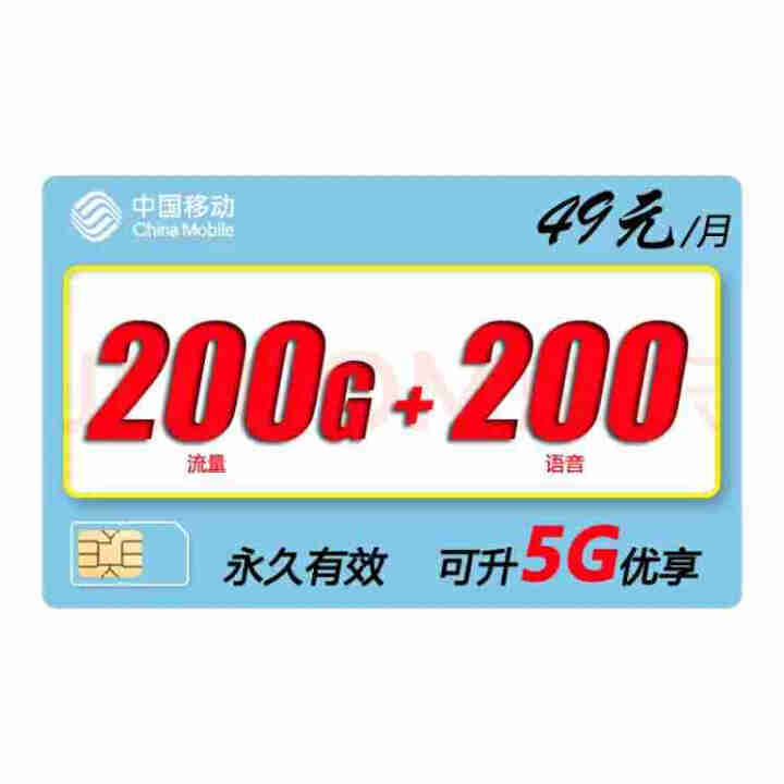 中国移动 5G手机电话卡上网流量卡不限量不限速全国大流量奶牛卡移动WiFi无限流量学生卡校园卡大王卡 绝版套餐：49元200G全国流量+200分钟语音怎么样，好,第2张