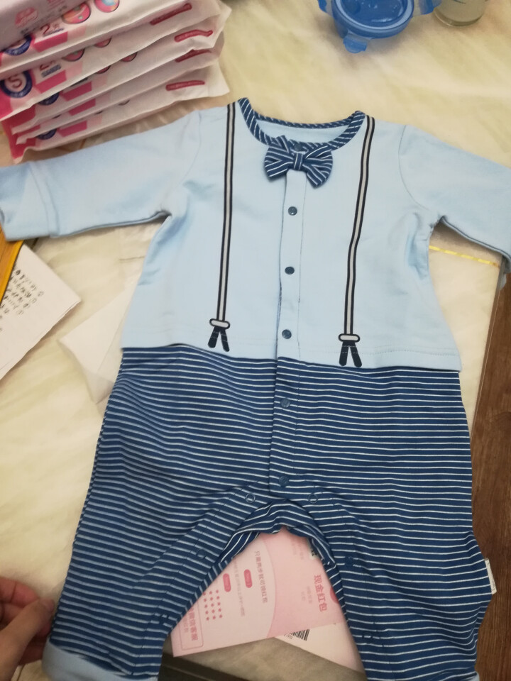 丽婴房婴儿衣服婴儿春秋装纯棉连体衣宝宝秋装爬爬服哈衣2019新款 浅蓝 66cm/6个月怎么样，好用吗，口碑，心得，评价，试用报告,第2张