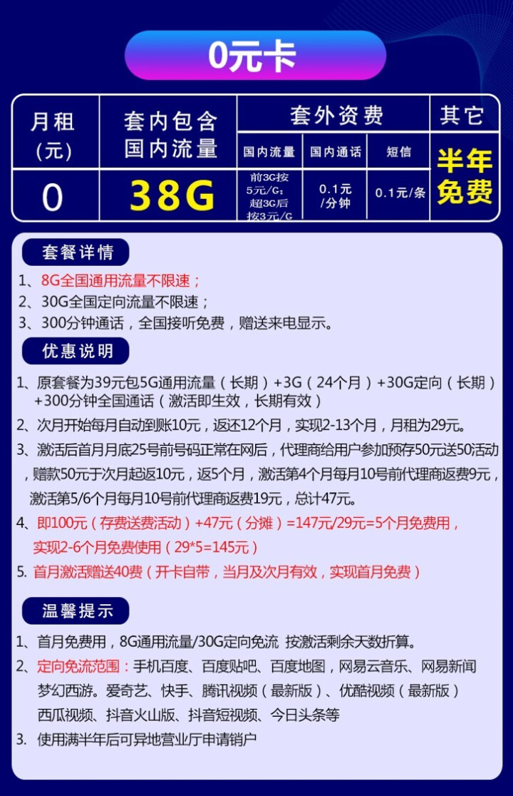 中国电信（China Telecom） 电信上网卡4g纯流量卡无限流量不限速手机卡电话卡全国流量 0元卡38G高速流量无需首充免费用半年怎么样，好用吗，口碑，心,第4张