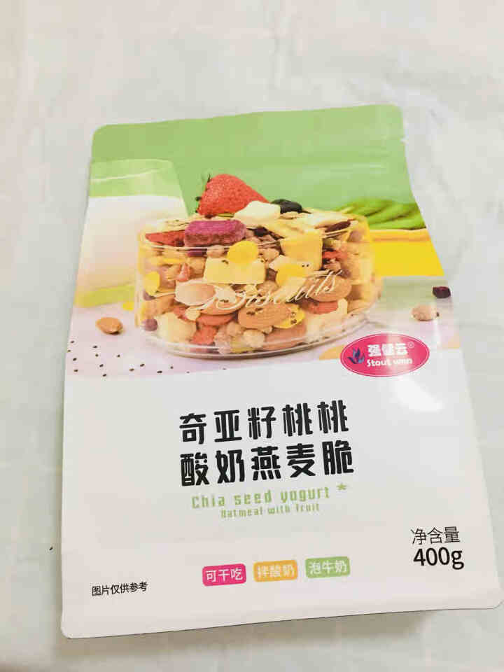 强健云奇亚籽酸奶果粒麦片 即食早餐冲饮营养粗粮谷物 混合水果燕麦片 代餐饱腹食品可干吃烘焙坚果麦片 奇亚籽桃桃酸奶燕麦脆 400克怎么样，好用吗，口碑，心得，评,第2张