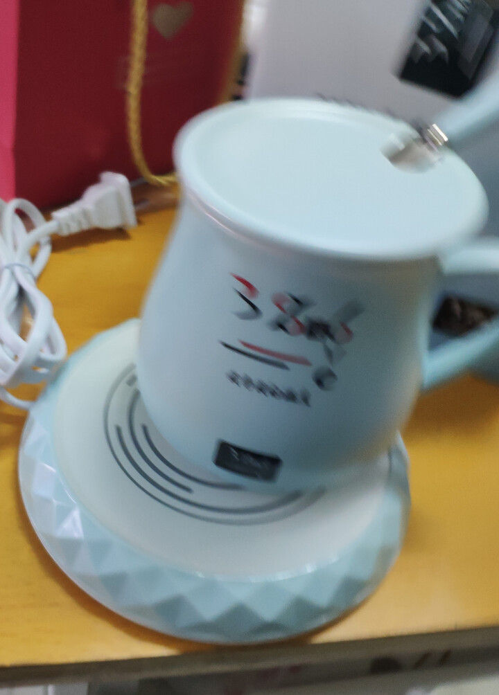 55度暖暖杯养生杯恒温杯垫自动保温茶壶底座热牛奶加热器家用电热水杯子养生壶煮茶器男女生日礼物 蓝色（杯垫+杯子+勺子）怎么样，好用吗，口碑，心得，评价，试用报告,第4张