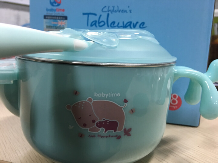 babytime婴儿辅食机 儿童餐具宝宝辅食研磨器一体机辅食工具研磨碗不锈钢注水保温碗 婴儿碗勺套装 研磨注水控温碗8件套【晨雾绿】怎么样，好用吗，口碑，心得，,第3张